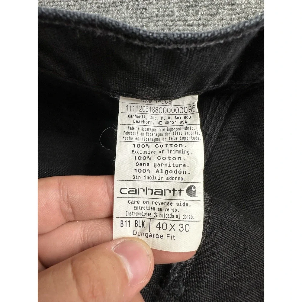 Mens Carhartt B11 BLK Dungaree Fit Carpenter Work Pants, Size 40x30